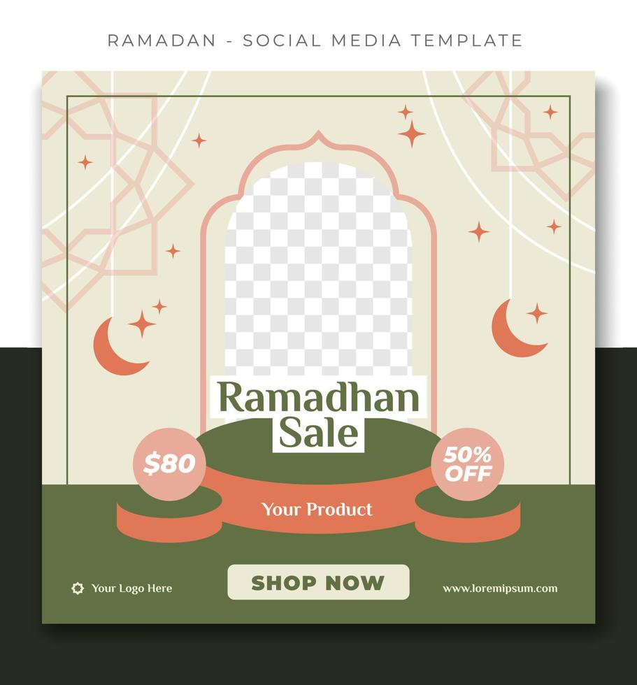 green ramadan islamic social media post template design, event promotion banner vector