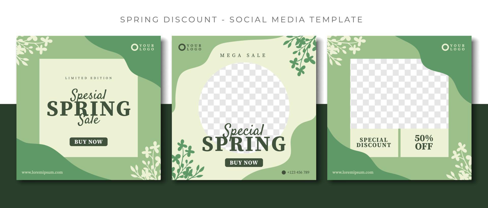 green flower spring season social media post template design, event promotion banner vector