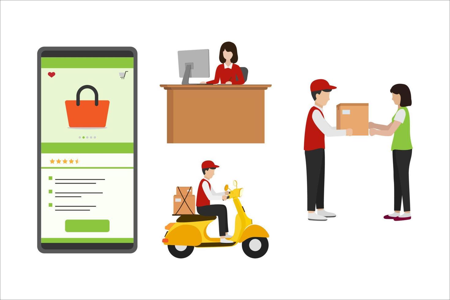 online shopping concept and delivery process flat design vector