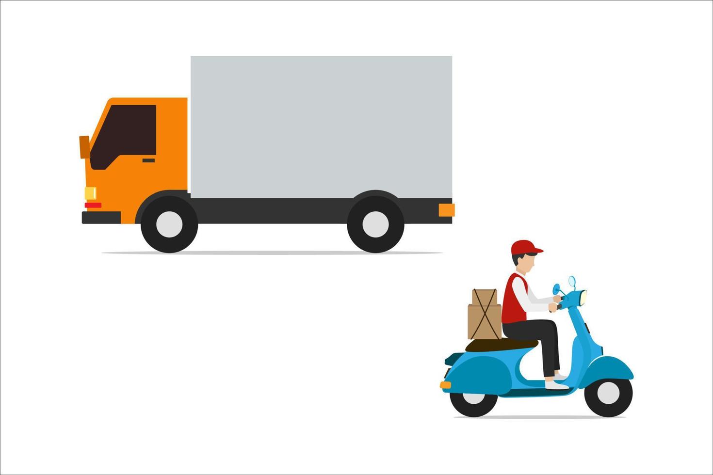 vector design of box cars and motorbikes for delivery services