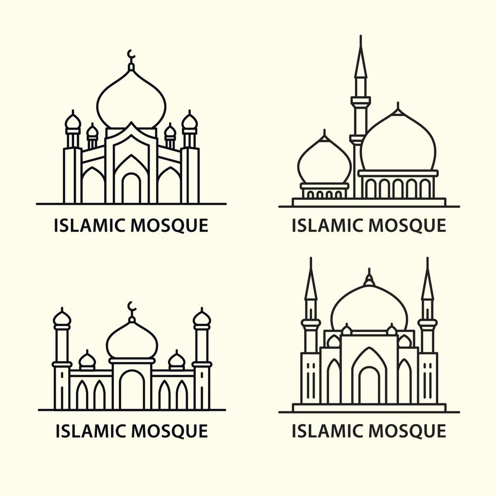 sencillo mezquita diseño concepto línea Arte estilo, musulmán sitio de Adoración mezquita colección vector