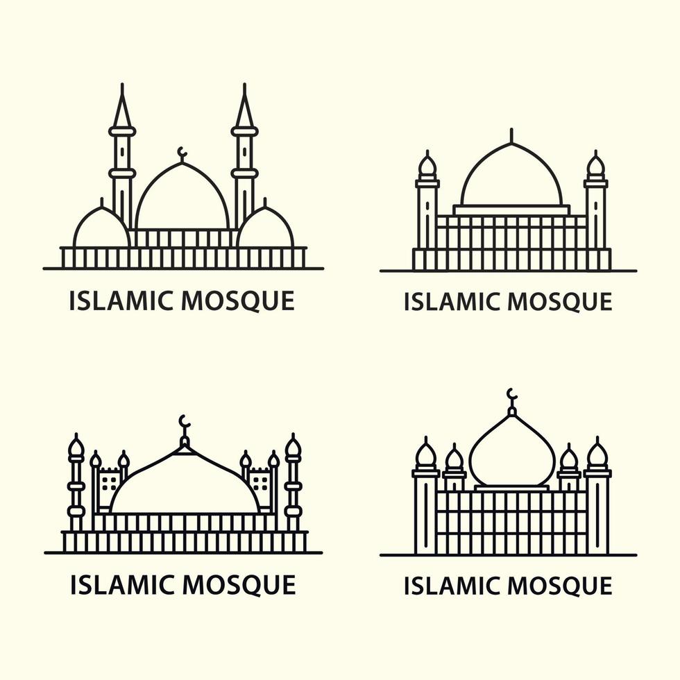 mosque collection simple line art style design isolated white background vector