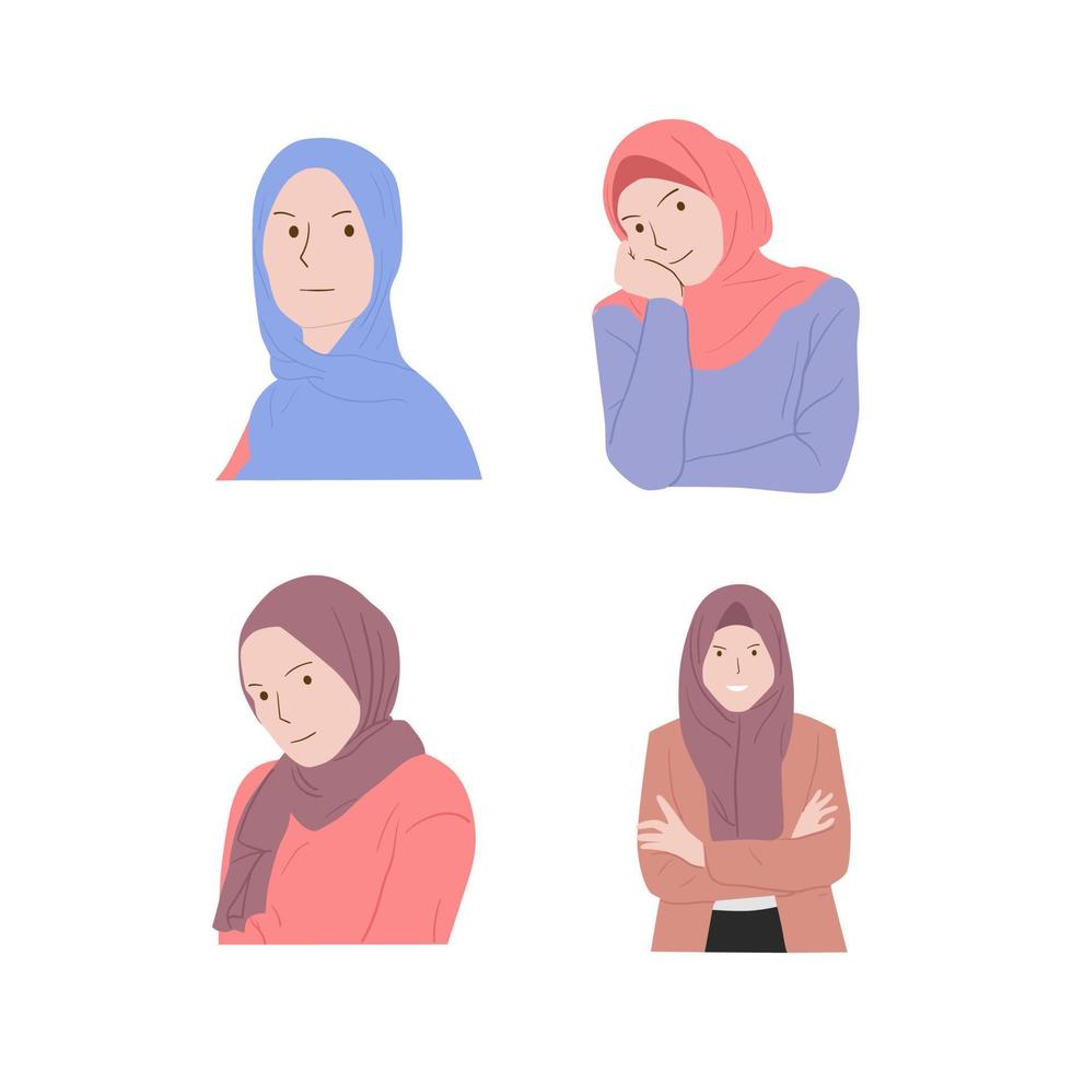 collection of illustrations of hijab women vector
