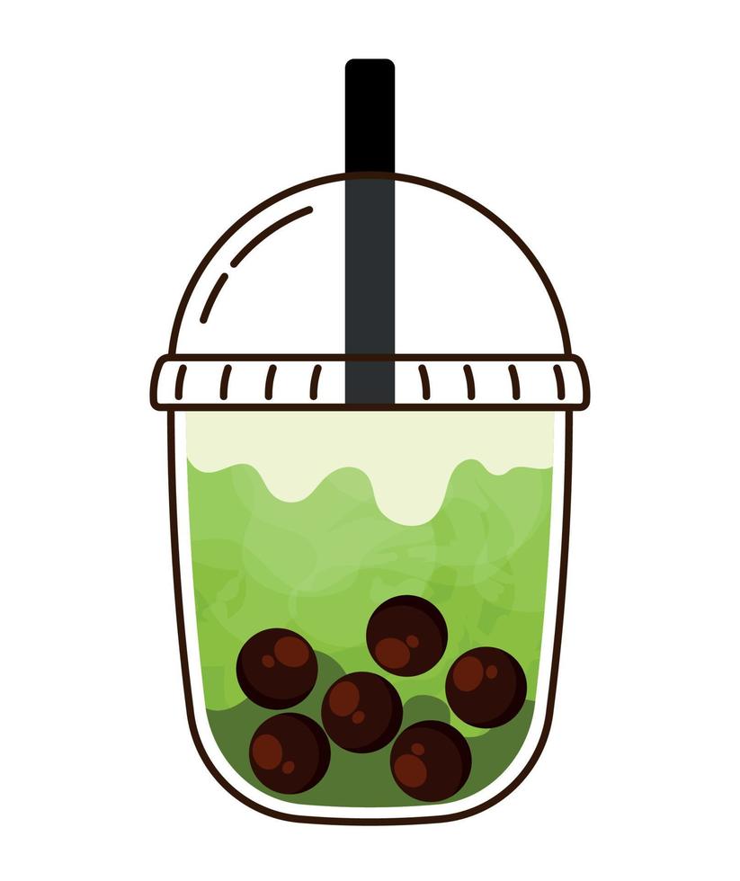 con hielo verde tailandés té latté en linda taza icono dibujos animados vector ilustración