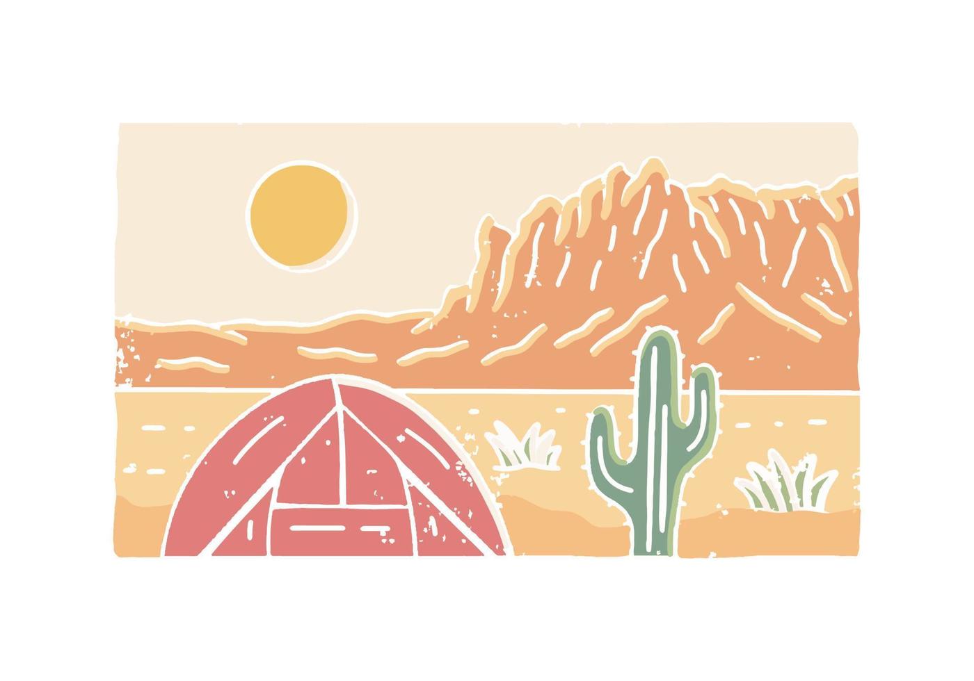 resumen mano dibujo vector de cámping en perdido holandés estado parque en el superstición montañas en Arizona