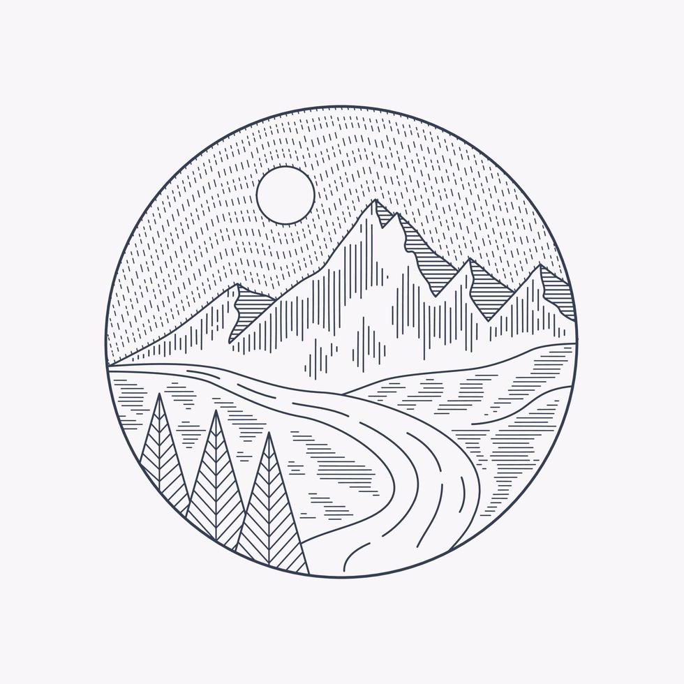 el belleza de naturaleza montañas gráfico ilustración vector mono línea Arte camiseta diseño