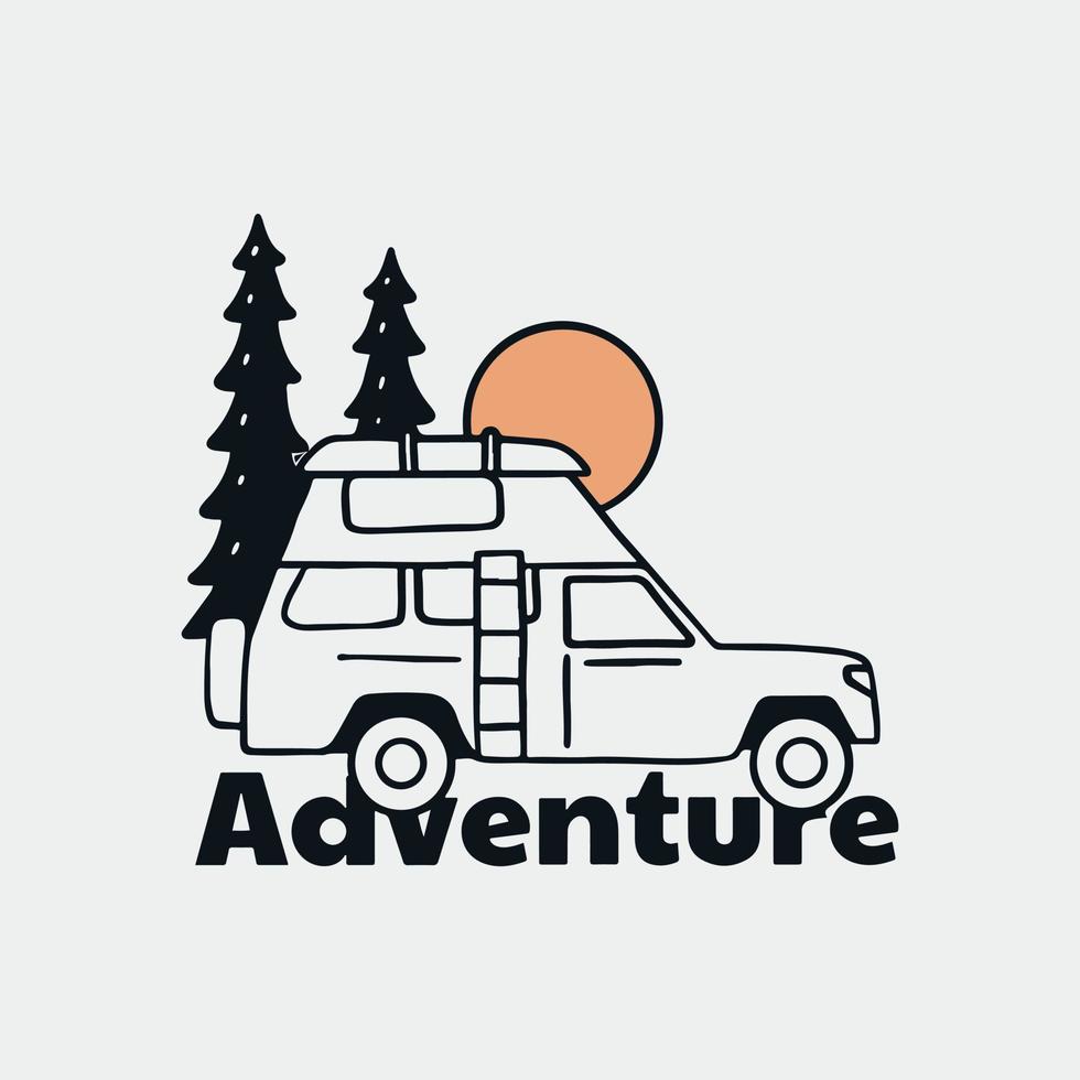 Simple vector art of camper van adventure lifestyle