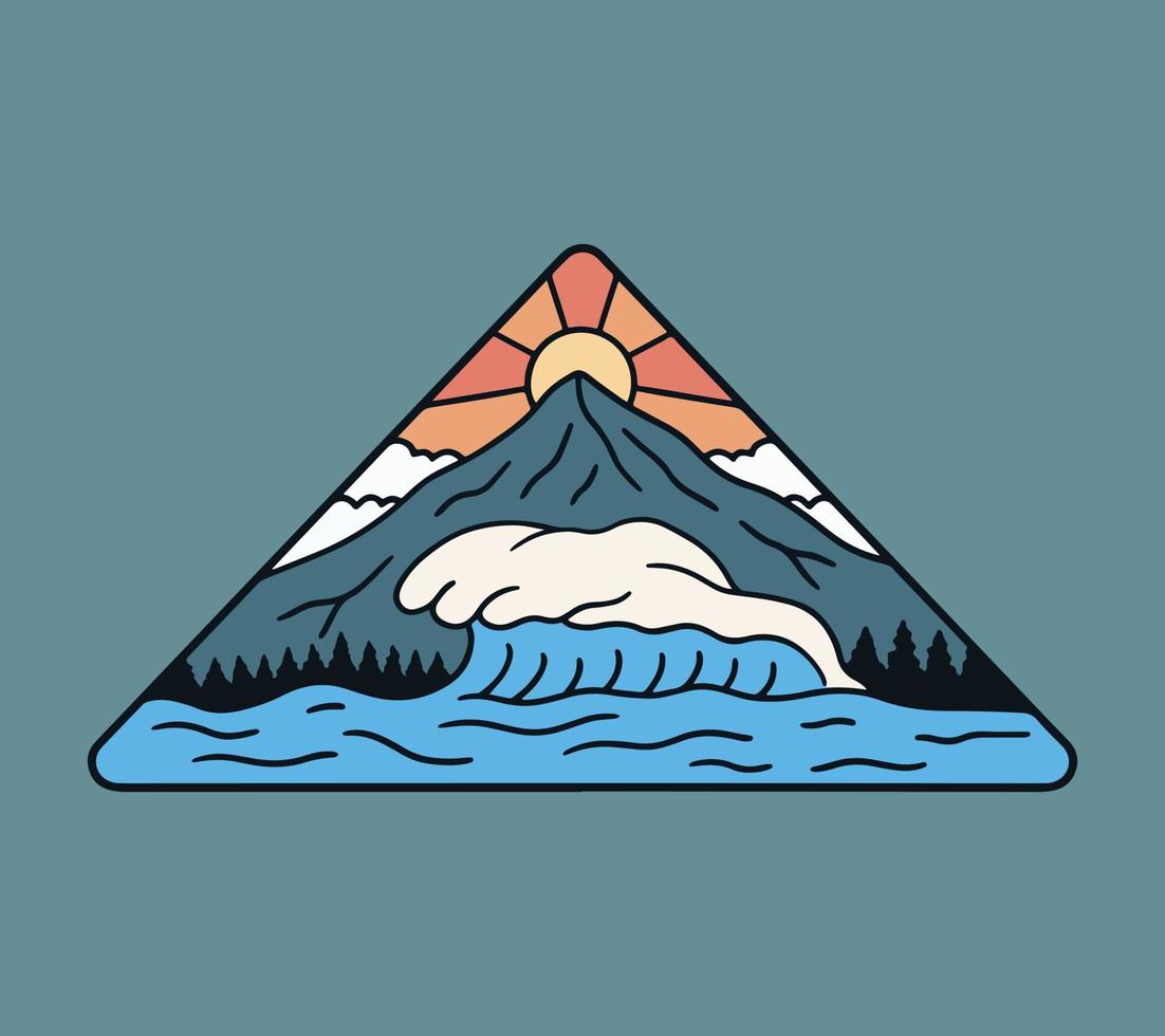 The strong wave and the mountain on the background vector for badge, sticker, t shirt and other