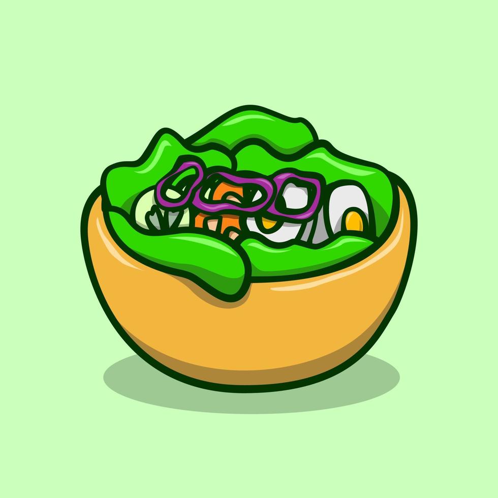 salad in bowl illustration concept in cartoon style vector