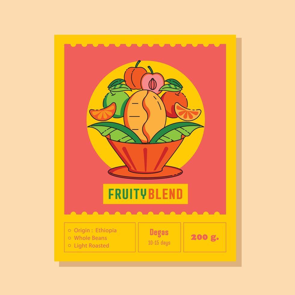 fruity blend coffee label with dripper vector