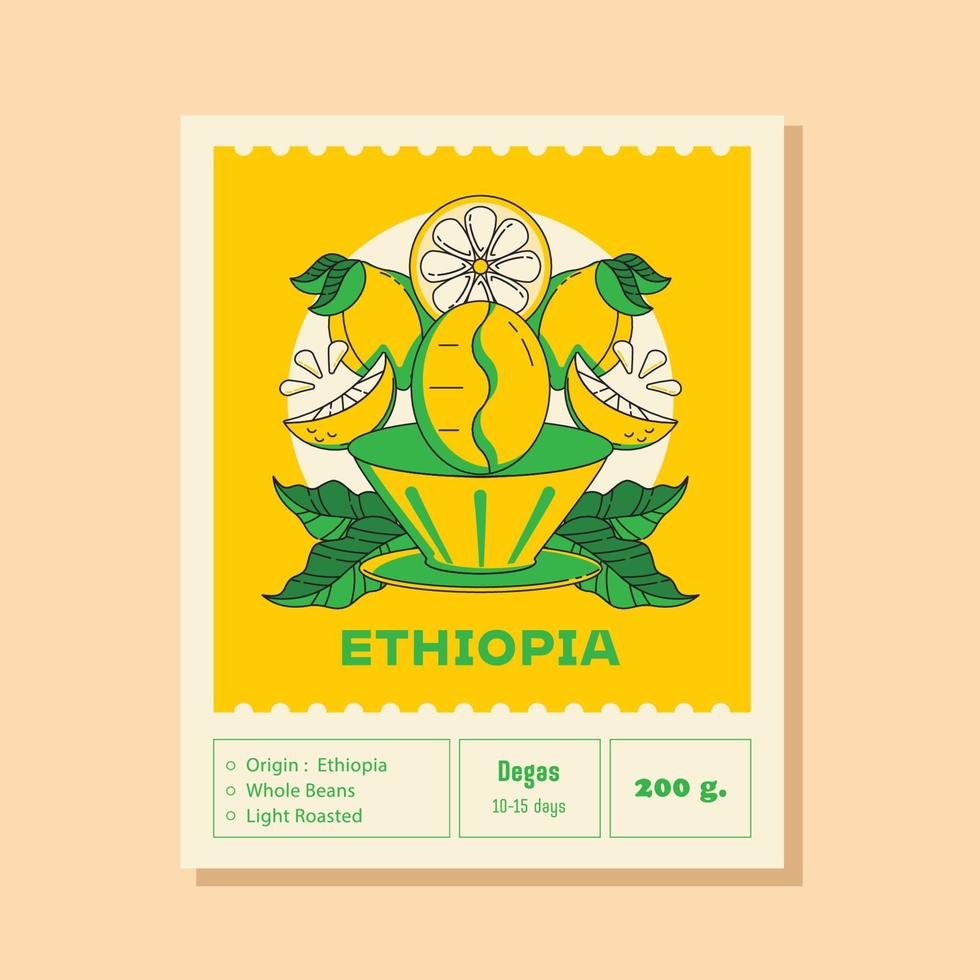 Ethiopia fruity coffee label with lemon vector