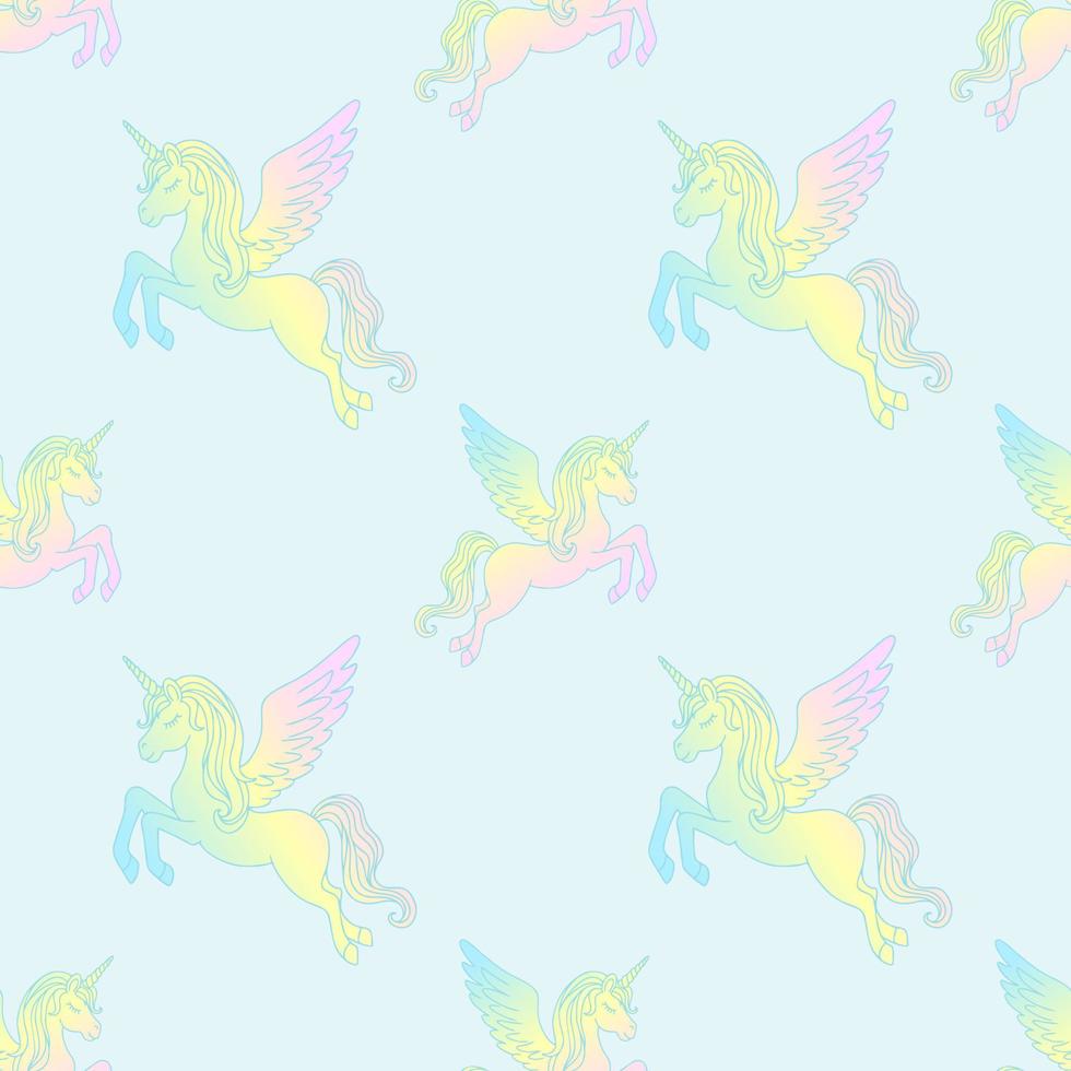 Winged unicorns fly across the sky. vector