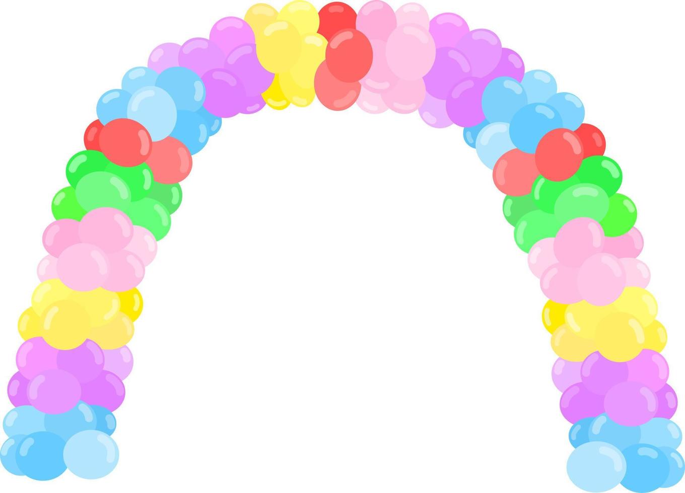 Cartoon colorful balloon bunch arch for holidays, festival, anniversary, graduation or birthday party decoration. vector