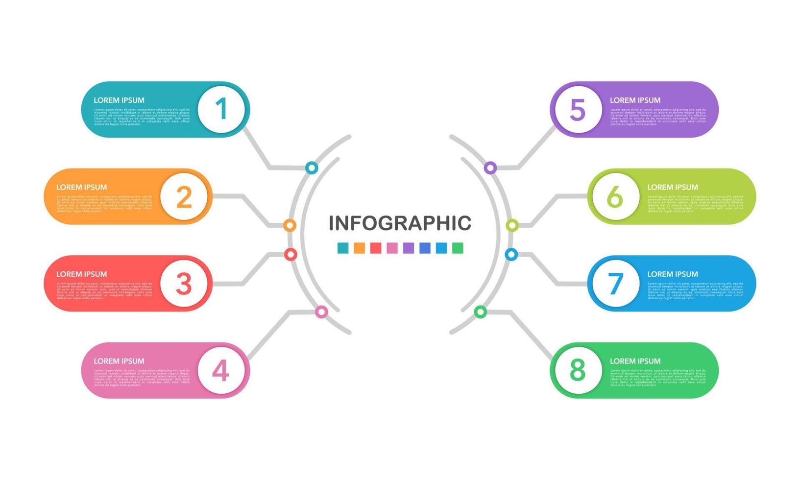 Infographic diagram 8 options or steps. Mind Map, Process, Template, Chart. Vector illustration.