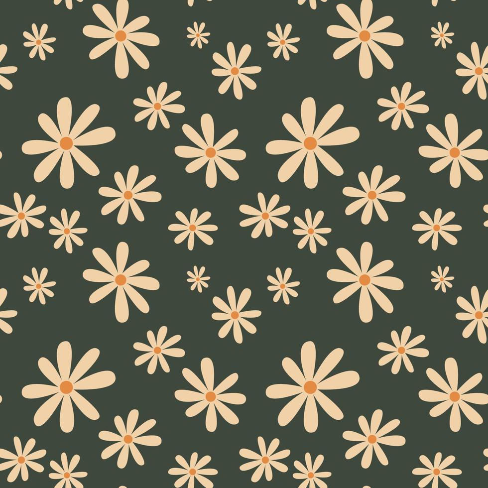 white flower pattern. floral seamless pattern on green background. flower doodle vector