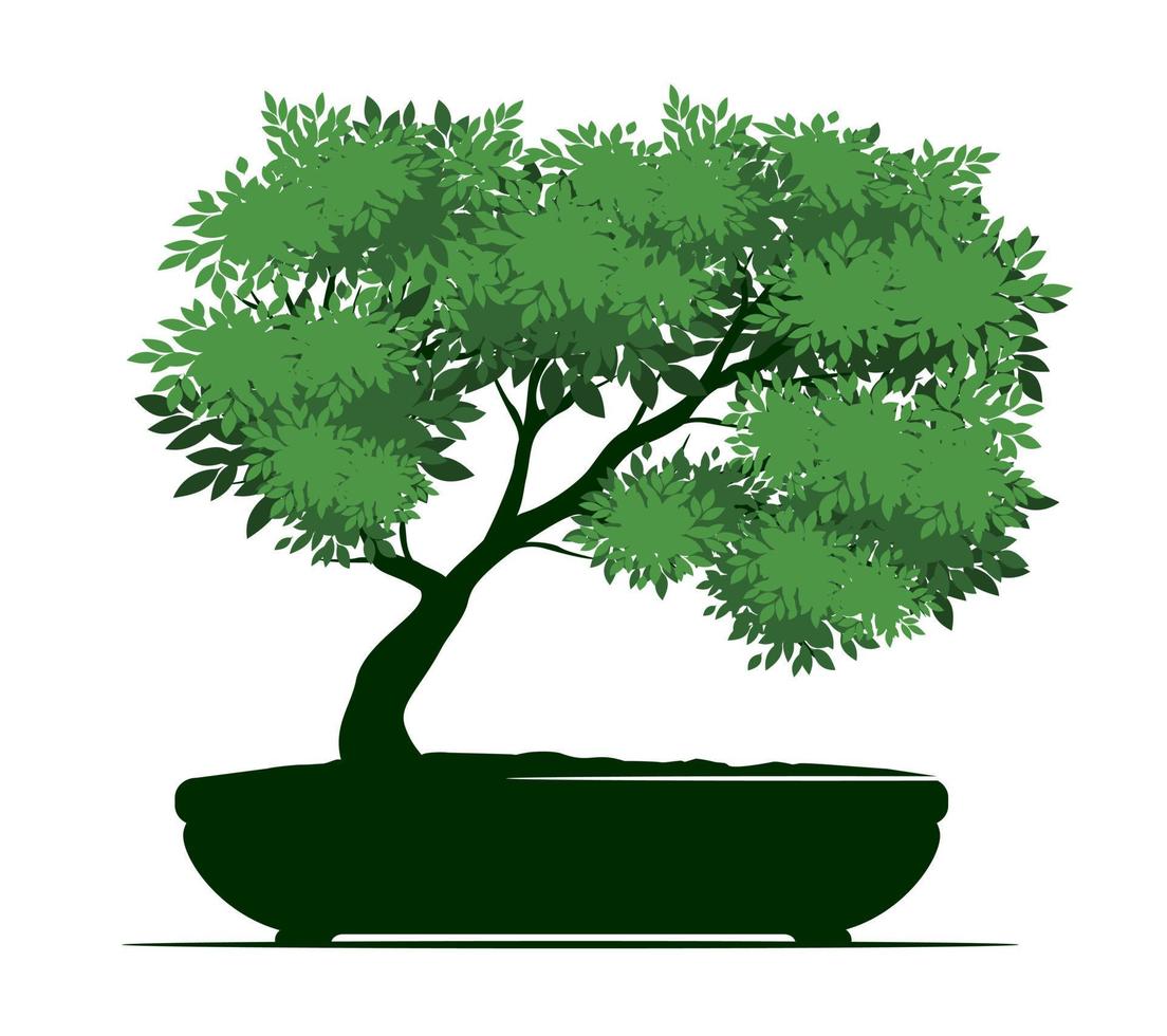 Shape of Tree on pot. Vector outline Illustration of Bonsai.