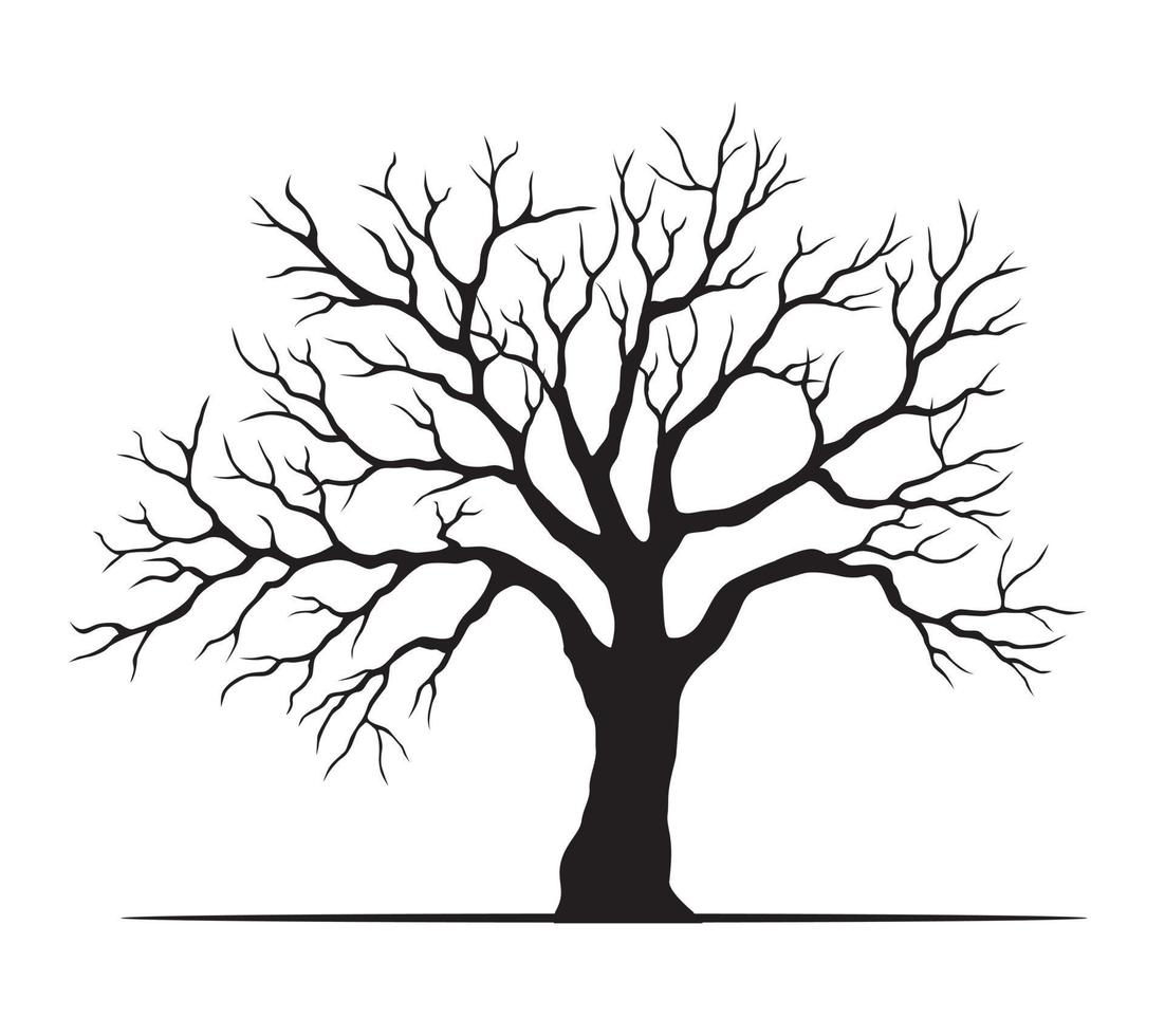 Shape of black naked Tree. Vector outline Illustration. Plant in Garden.