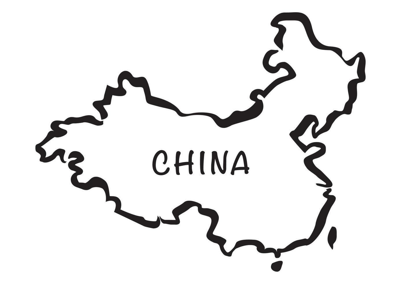Black vector drawing map of china.