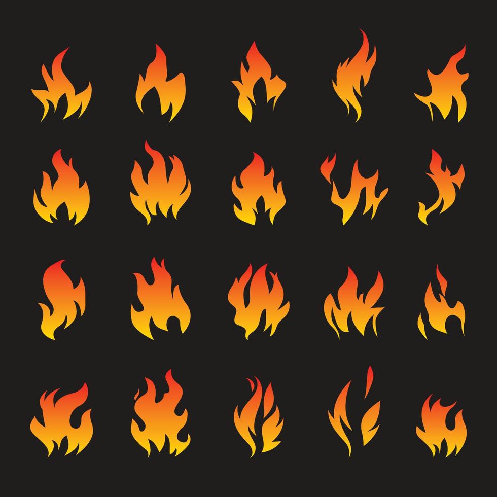 conjunto de fuego y fuego íconos en negro antecedentes. vector ilustración y gráfico contorno elementos.