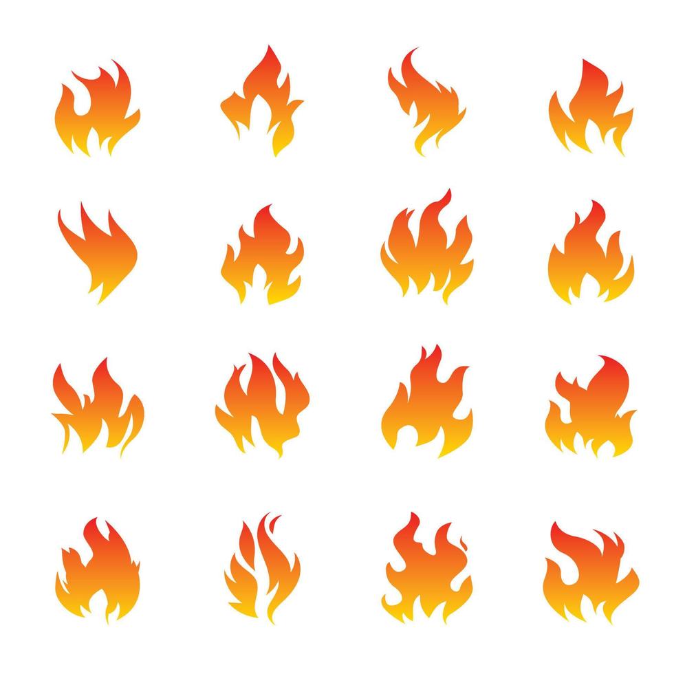 Set of Fire and Flame icons on white background. Vector Illustration and graphic outline elements.