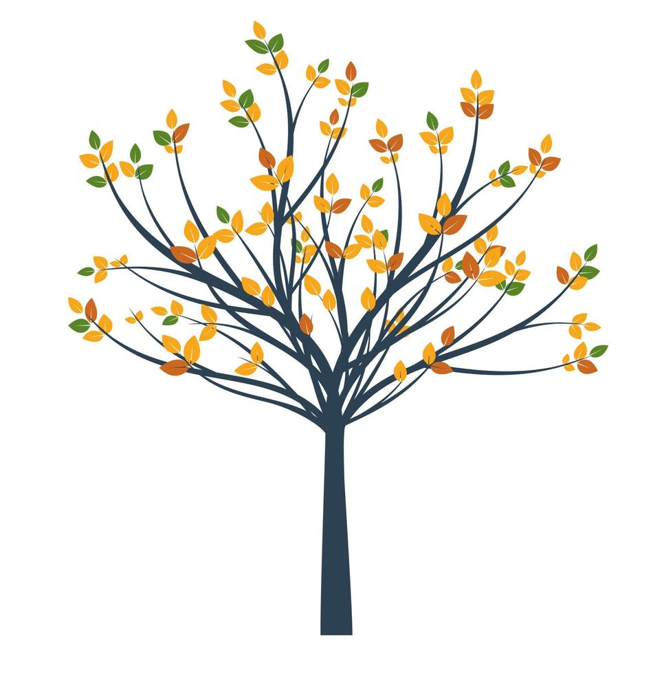 Green Tree with colour Leaves. Vector outline Illustration. Plant in Garden.