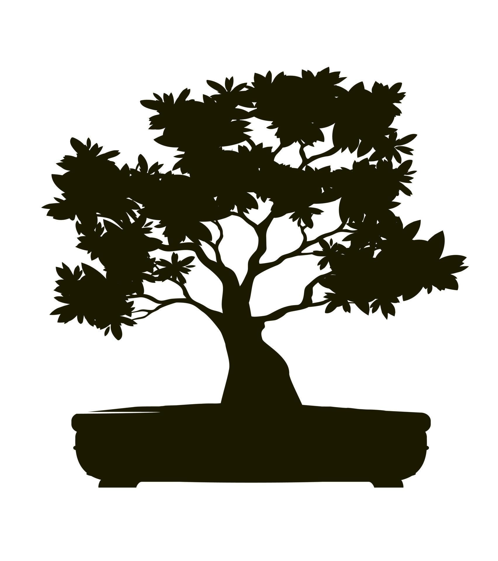 Shape of Tree with Leaves. Vector outline Illustration of Bonsai