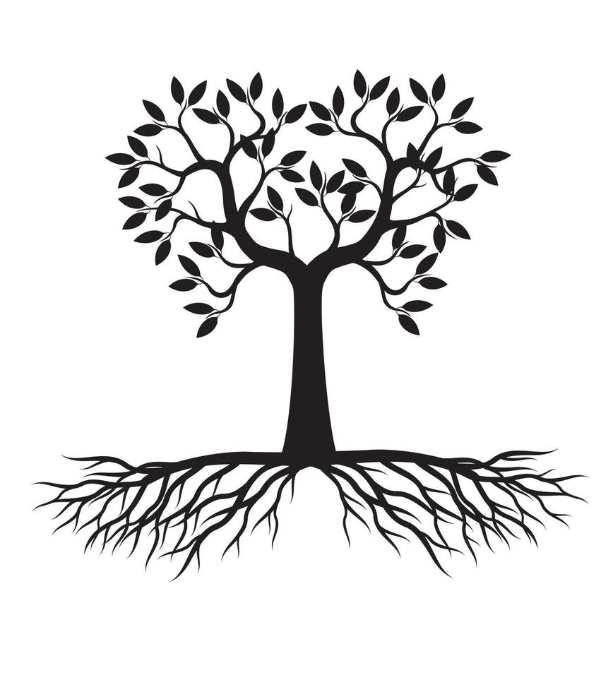 negro árbol con raíces. vector ilustración.