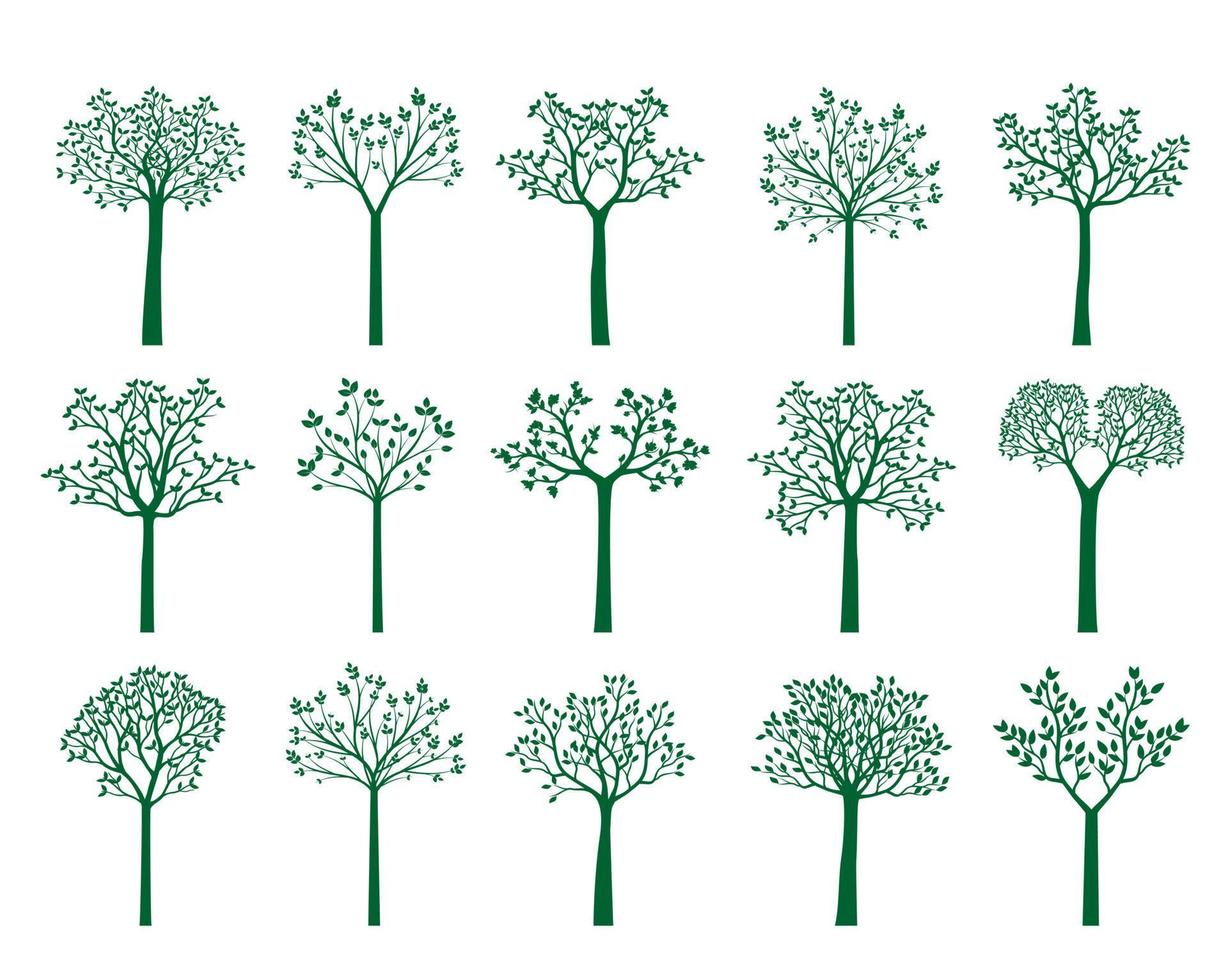 Set Green Trees isolated. Vector Illustration.
