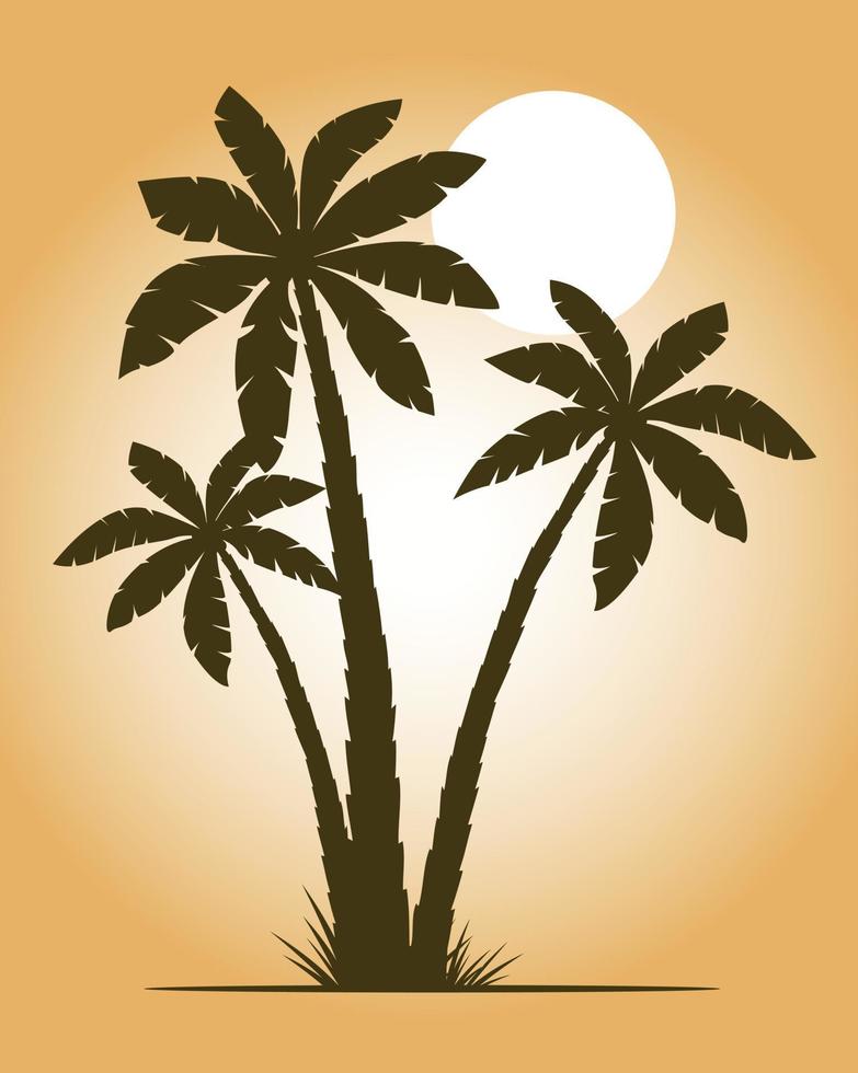 Palm Trees and sunset. Vector illustration, isolated on background. Vector Illustration.