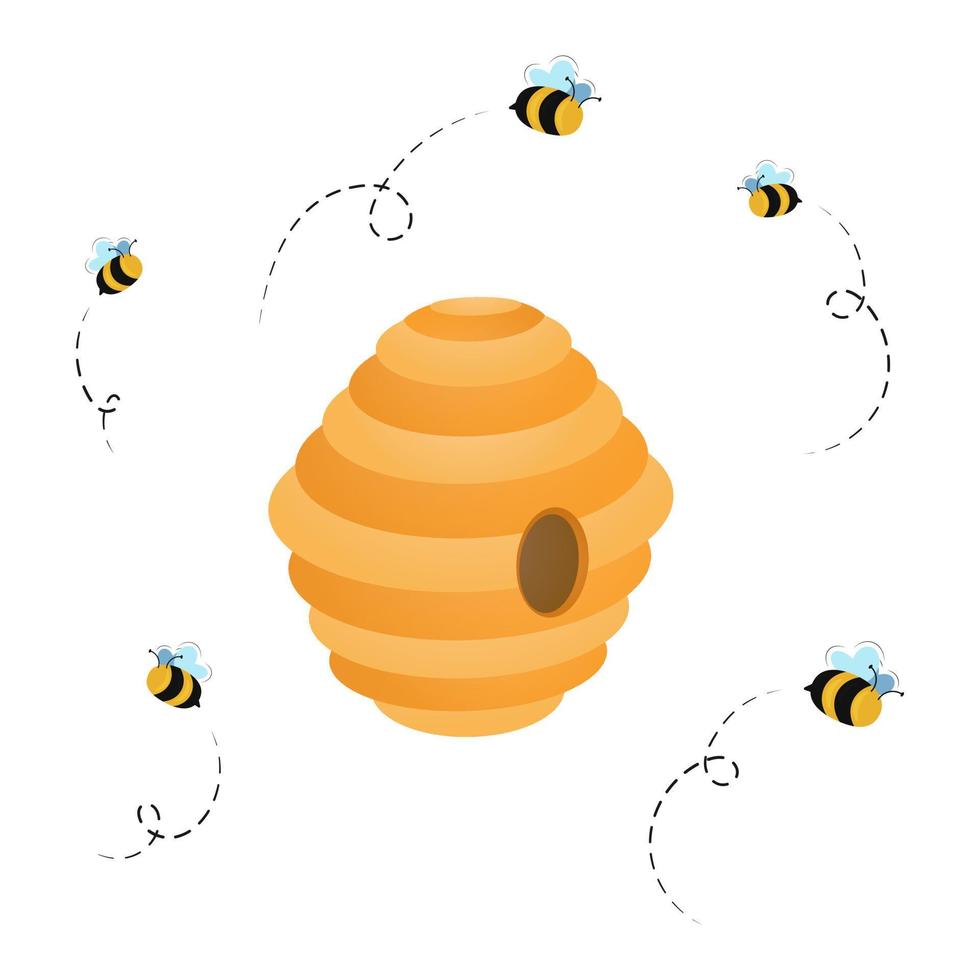 Honey bee, beehive, cartoon vector illustration graphic design