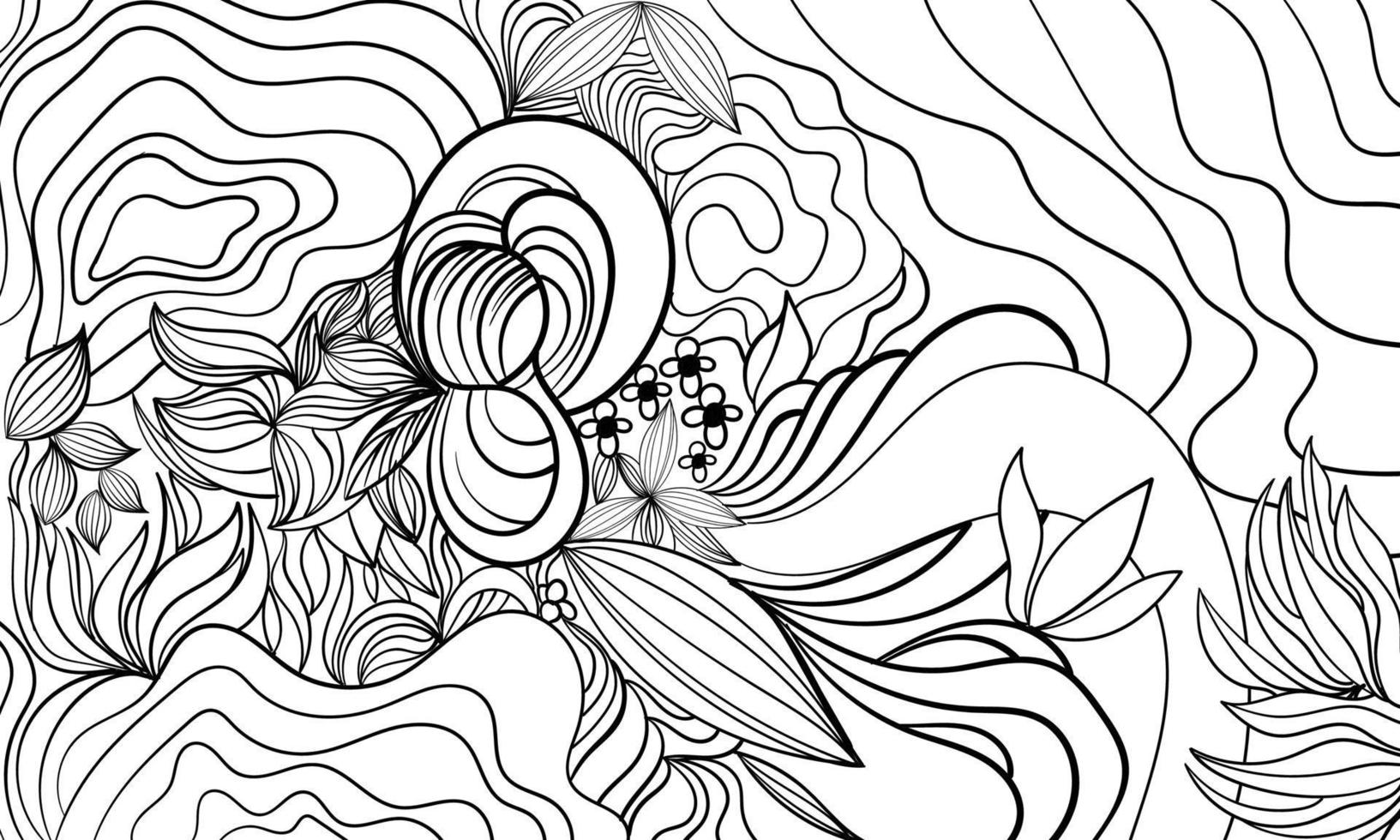 abstract black white hand draw floral  art vector background