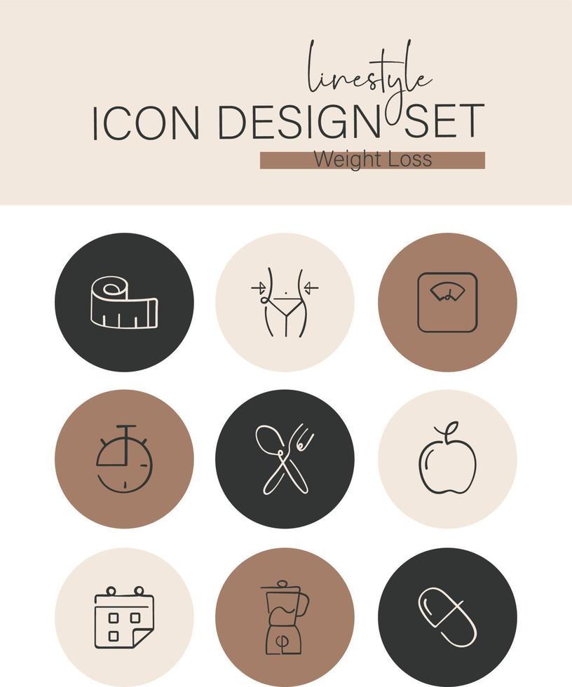 Linestyle Icon Design Set Weight Loss vector