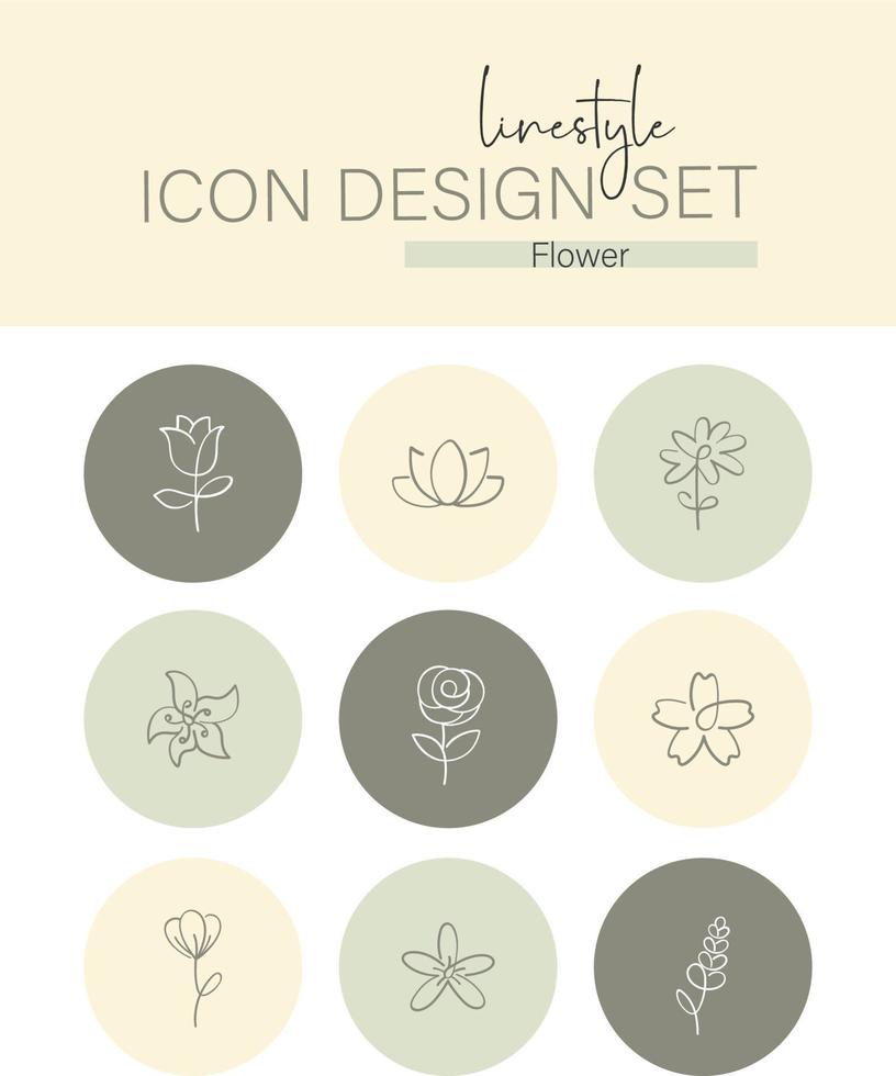 Linestyle Icon Design Set Flower vector