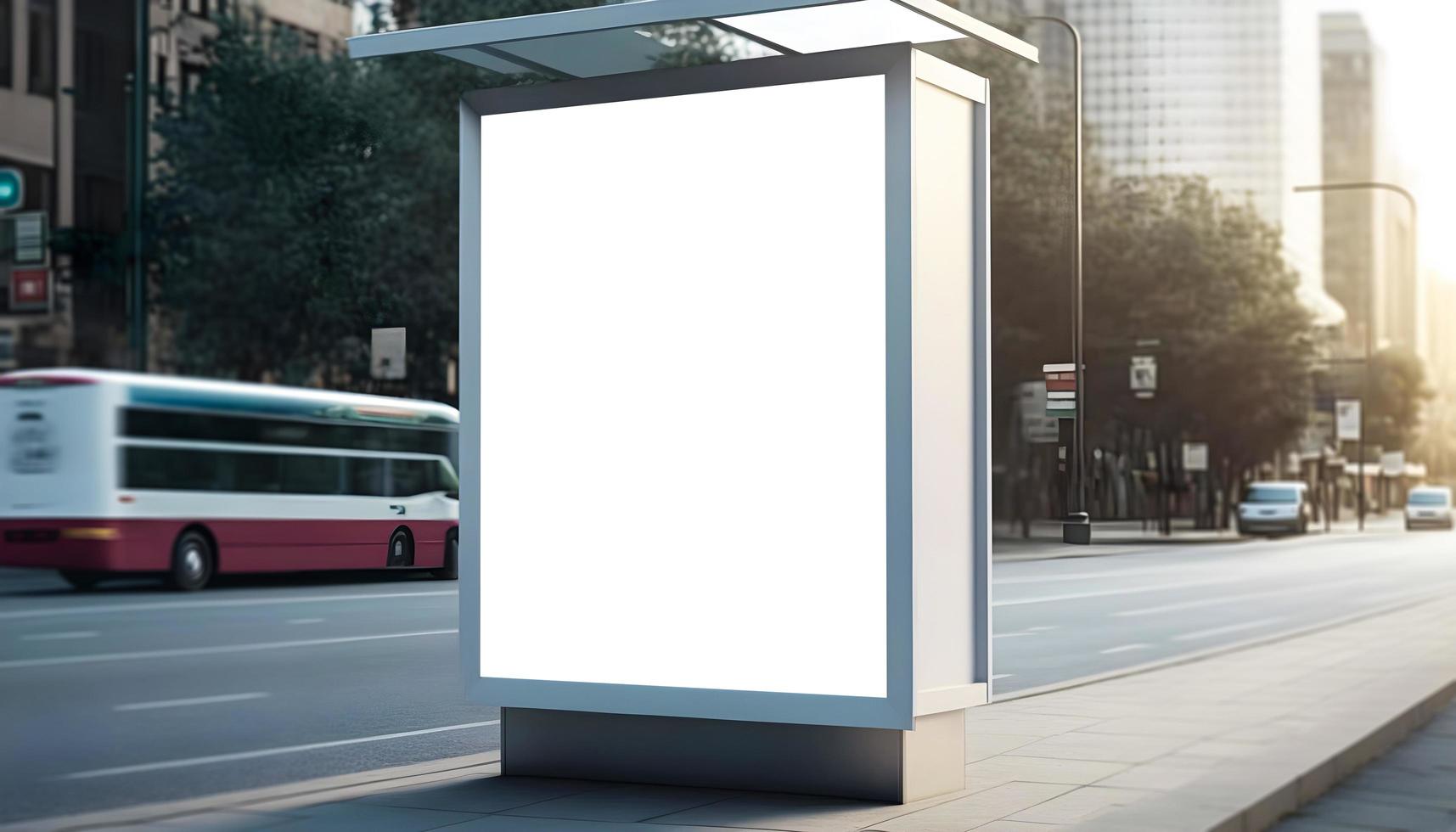 Empty roadside billboard mockup for advertisment, outdoor advertisment space for marketing banner, Modern Empty space advertisement board, Bus stand empty billboard photo