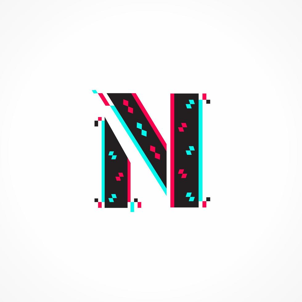 Abstract Glitch Effect Corporate Identity Letter N Logo Design vector