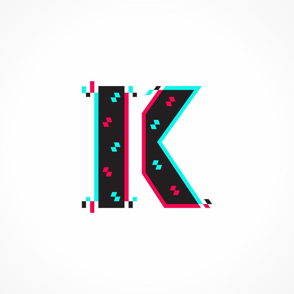 Abstract Glitch Effect Corporate Identity Letter K Logo Design vector