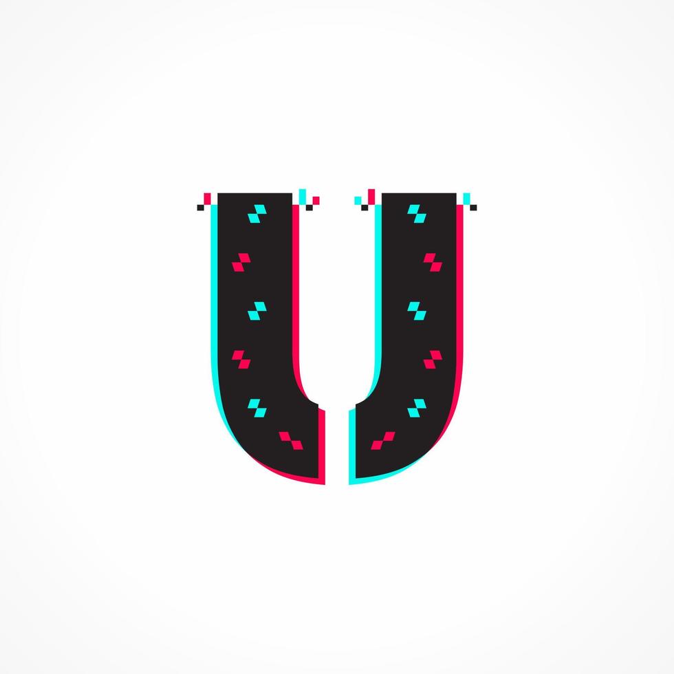 Abstract Glitch Effect Corporate Identity Letter U Logo Design vector