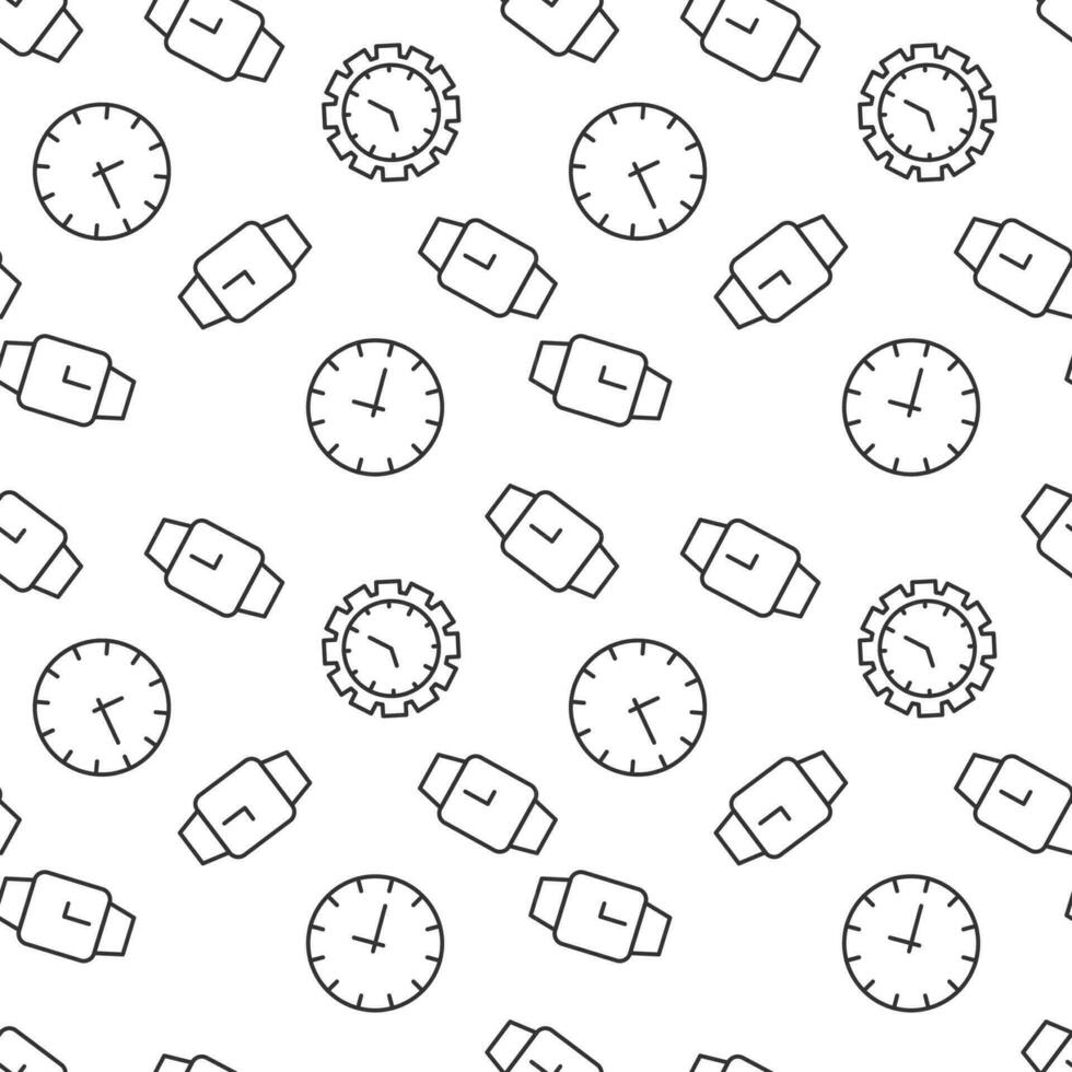Seamless vector monochrome pattern of clock and wristwatch for covers, shops, wrappers, sites, apps