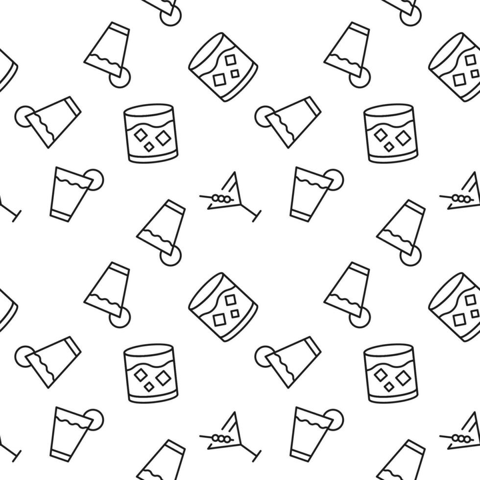 Seamless vector monochrome pattern of glasses and cups for various beverages for covers, shops, wrappers, sites, apps
