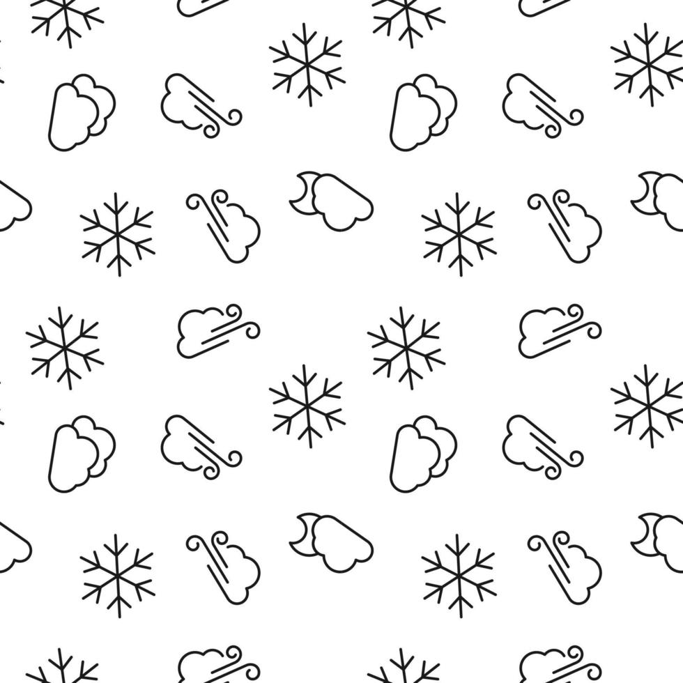 Seamless monochrome repeating pattern of wind and snow vector