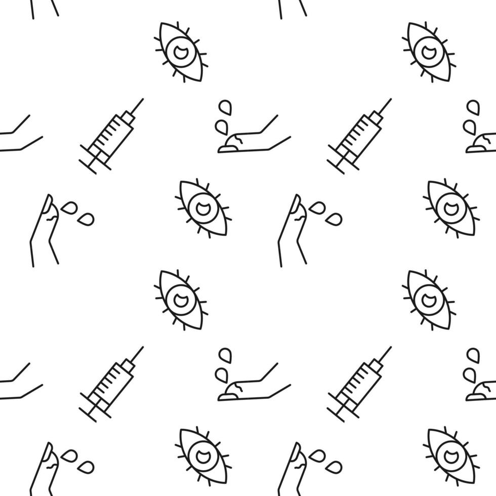 Seamless pattern of eye, syringe, bleeding nail is made of line icons vector