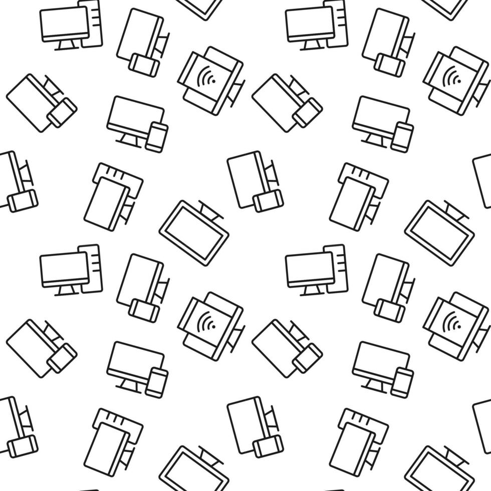 Seamless pattern of TV set, computer, smartphone. Perfect for wallpapers, covers, backgrounds, fabric, textile vector