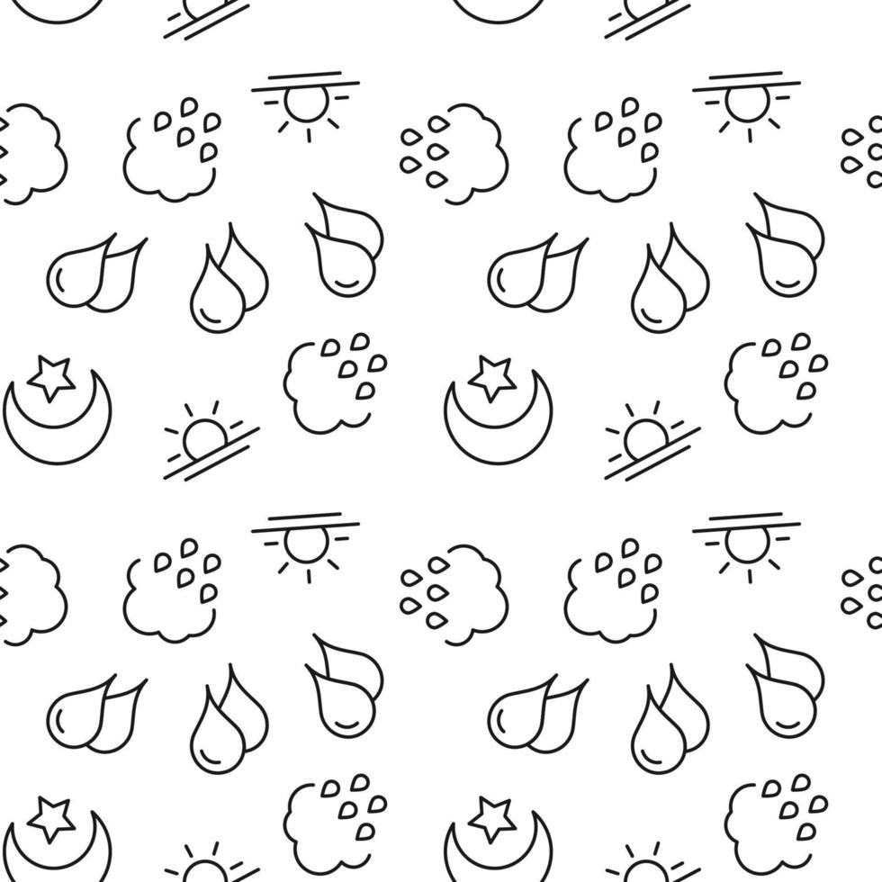 Seamless monochrome repeating pattern of rain, sun, moon vector