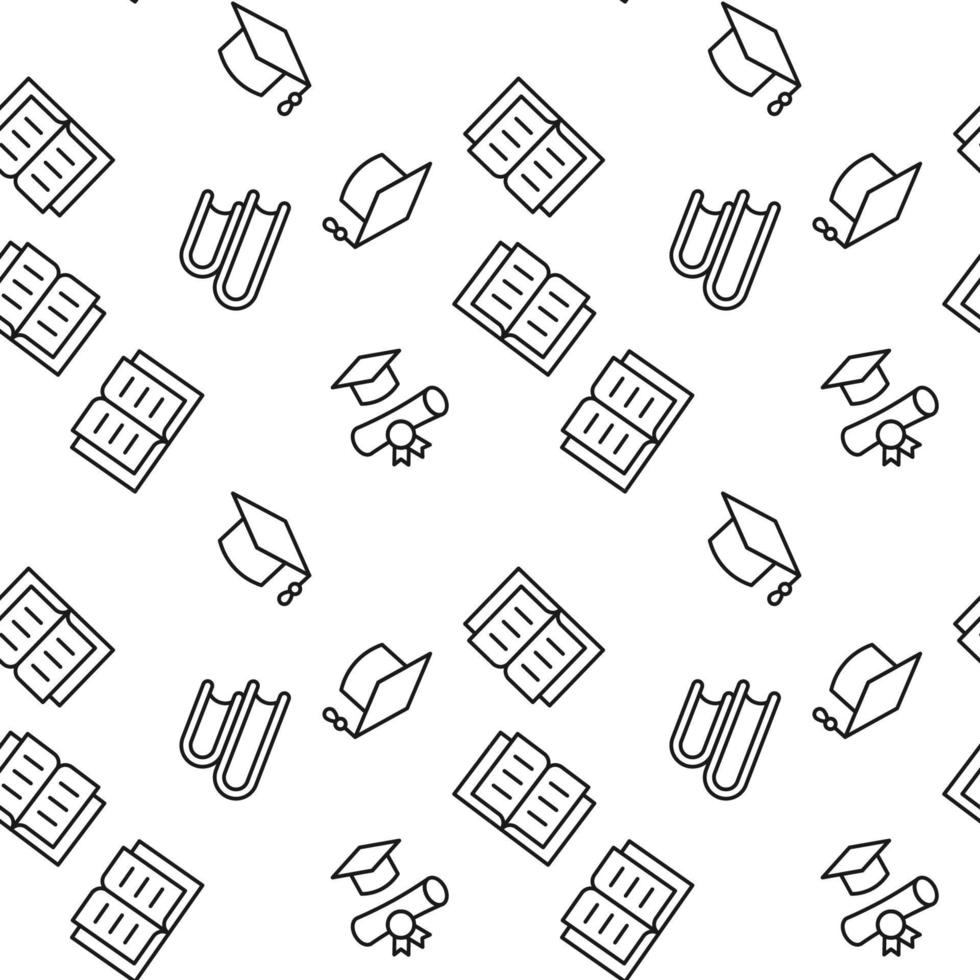 Seamless pattern of books, diploma, academic square hat. Perfect for wallpapers, covers, backgrounds, fabric, textile vector