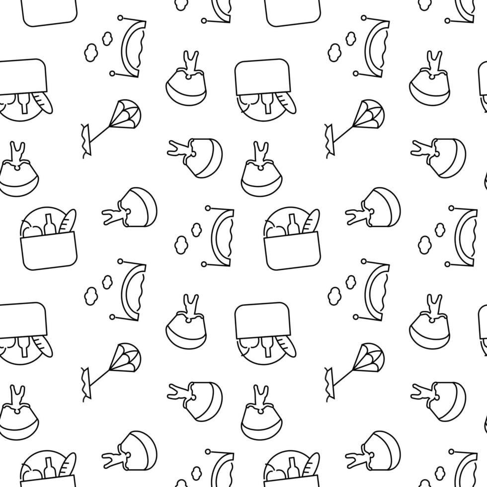 Seamless monochrome repeating pattern of paragliding, bridge, picnic, sailing vector