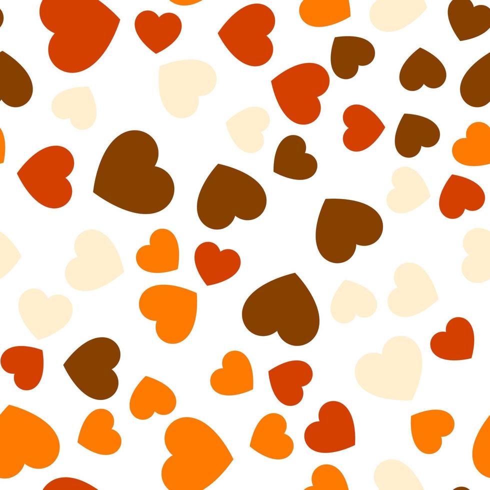 Colorful seamless pattern of red, orange, light and dark brown hearts. Suitable for printing on textile, fabric, wallpapers, postcards, wrappers vector