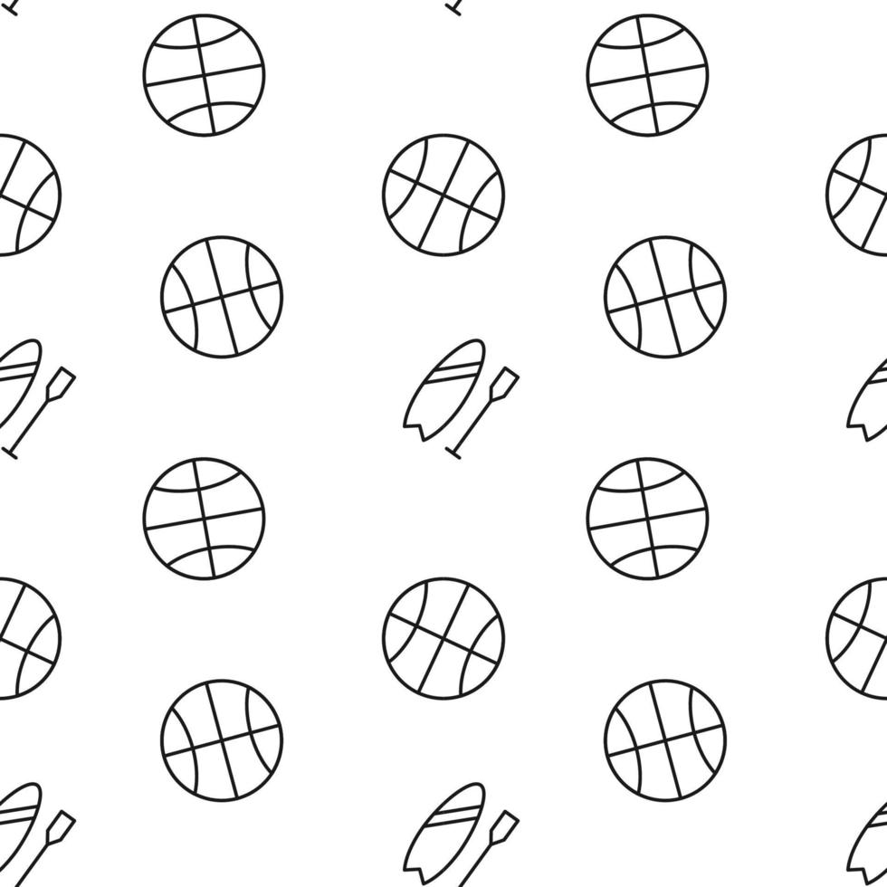 Monochrome vector seamless pattern of kayak and ball for games for web sites and polygraphy