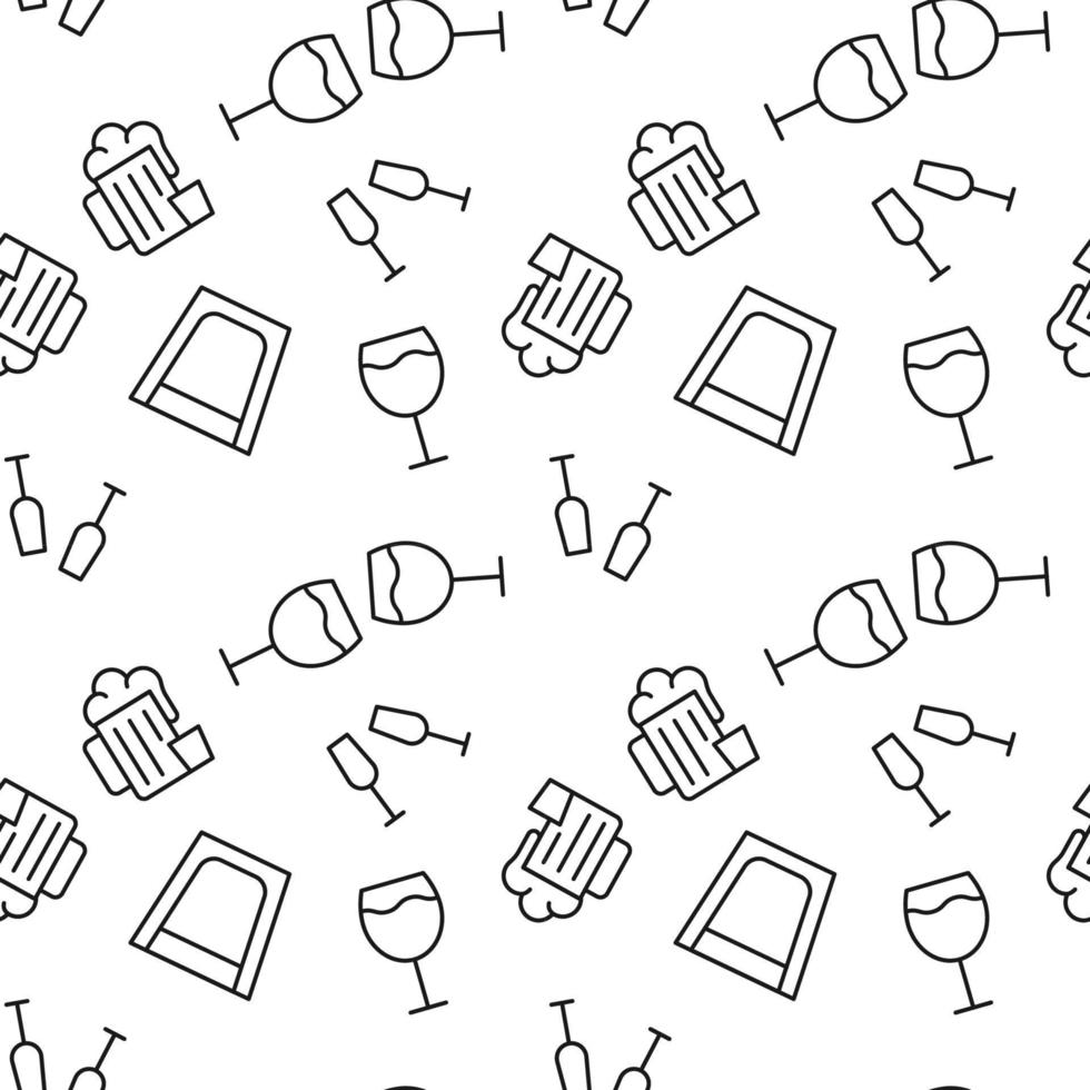 Seamless vector monochrome pattern of beer, whiskey, wine for covers, shops, wrappers, sites, apps