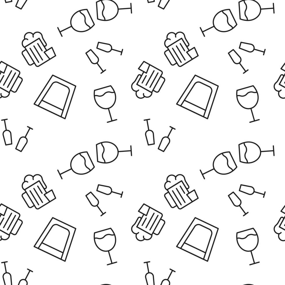 Seamless vector monochrome pattern of beer, whiskey, wine for covers, shops, wrappers, sites, apps