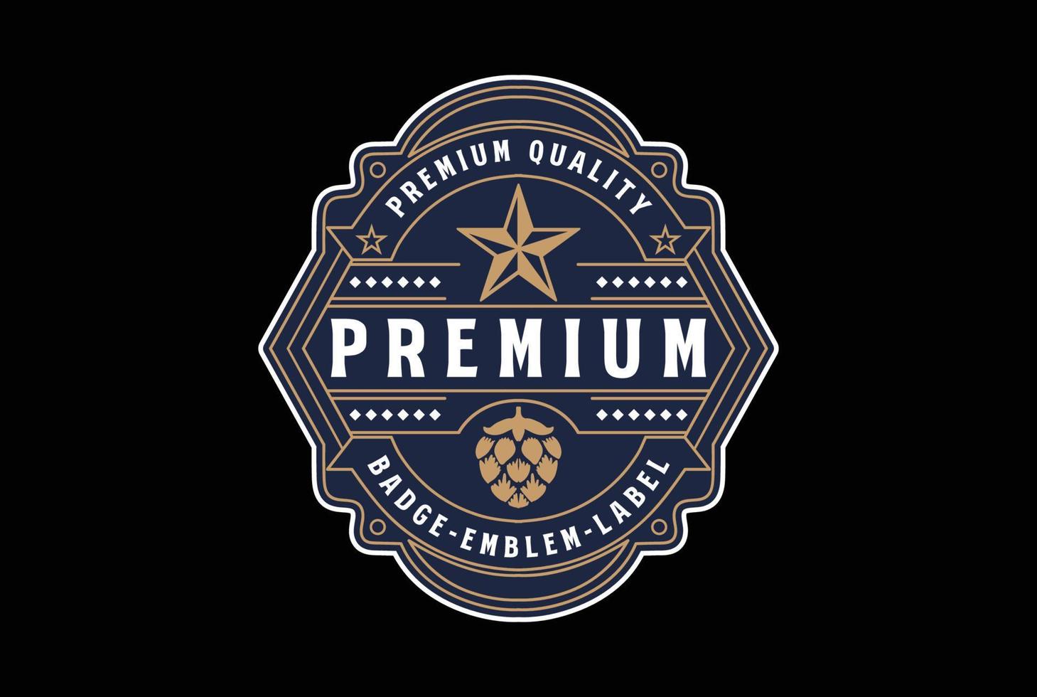 Vintage Retro Texas Star with Hops  for Craft Beer Brewing Brewery Badge Emblem Label Logo Design vector